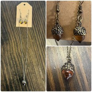 Handmade beautiful antique gold smoky topaz gemstone acorn necklace earring set